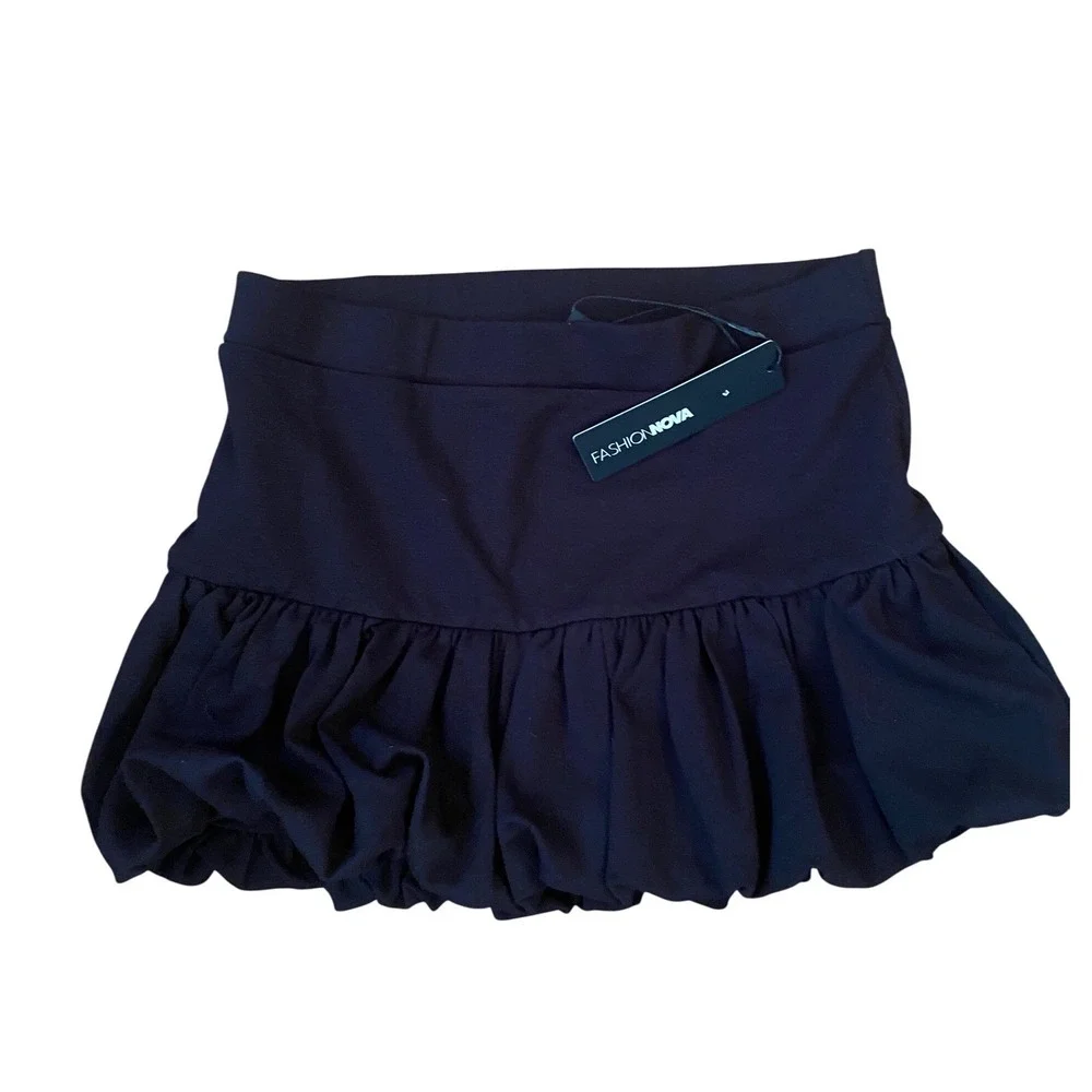 NWT Fashion Nova Alora Ponte Bubble Hem Mini Skirt Black SZ‎ S Festival